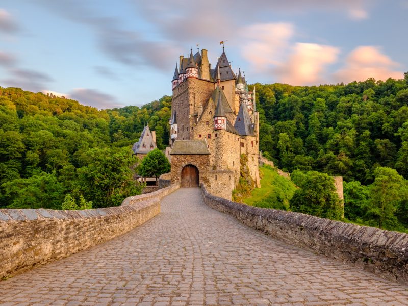 Burg Eltz castle in Rhineland-Palatinate at sunset